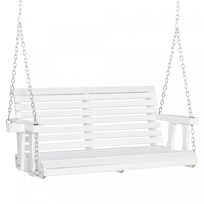 Outsunny 2 Seater Porch Swing Wooden Patio Swing Chair Seat With Cup Holder And Chains Outdoor Swing