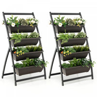 Costway 2pcs 4 Ft 4-tier Vertical Raised Garden Bed Elevated Planter W/4 Container Boxes