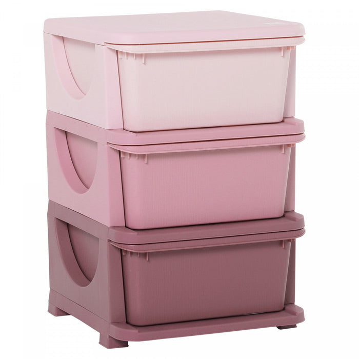 Qaba Kids Toy Storage Organizer With 3 Plastic Bins, 3 Tier Drawer Chest Utility For Kids Bedroom Nu