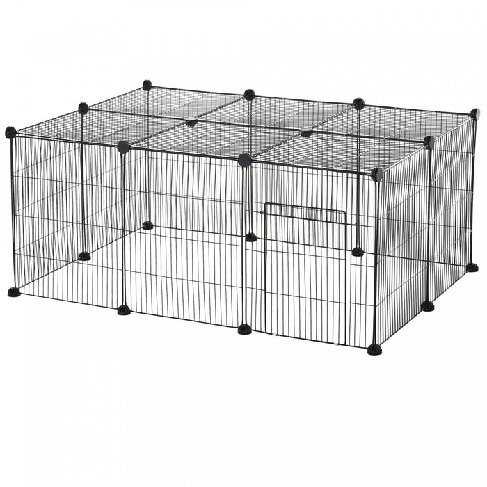 Pawhut 16 Panels Small Animal Cage, Portable Pet Playpen, Bunny Cage, Metal Wire Yard For Guinea Pig