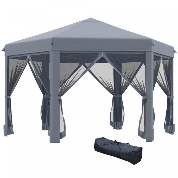 Outsunny 12.5' Pop Up Gazebo Hexagonal Canopy Tent Outdoor Shelter Pavilion Sun Protection With Mesh
