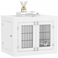Pawhut 31.5in Dog Crate Furniture With 360° Rotatable Removable Dog Bowls, Dog Kennel Side End Table