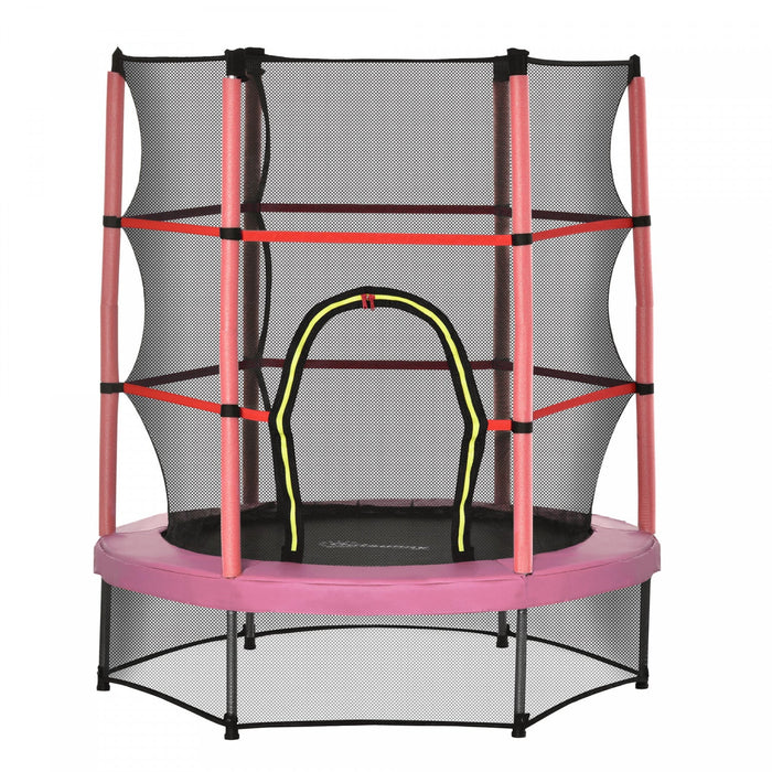 Outsunny 55" Kids Trampoline with Enclosure Net Steel Frame Indoor Round Bouncer Rebounder Age 3 to 6 Years Old, Pink