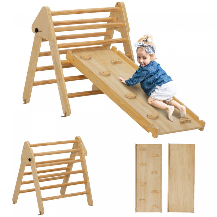 Qaba Pikler Triangle Set, Climbing Toys For Toddlers With Ramp, 3 In 1 Climbing Toys Indoor Baby Jun
