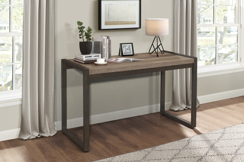 Bassett Writing Desk, Faux Wood & Gunmetal 