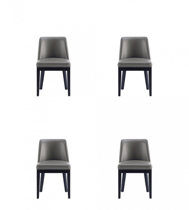Gansevoort Modern Wood Vegan Leather Dining Chair in Graphite - Set of 4 