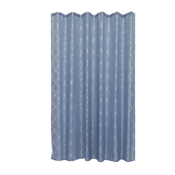 Polyester Silver Foil Trellis Printed Shower Curtain Blue