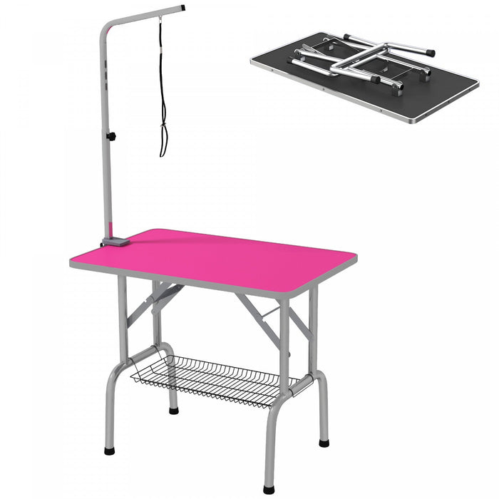 Pawhut Dog Grooming Table With Adjustable Grooming Arm, Pet Grooming Table For Dogs With Storage She