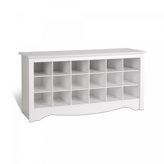 Eighteen Pair Shoe Storage Cubby Bench - White