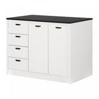 Myro Kitchen Island With Storage - Faux Black Stone And White