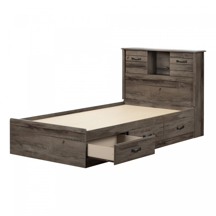 Ulysses Storage Bed And Bookcase Headboard Set Fall Oak - South Shore Twin Bed