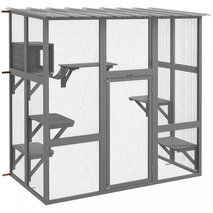 Pawhut Catio Outdoor Cat Enclosure, Wooden Outdoor Cat House Window Box With Weatherproof Roof, Brid