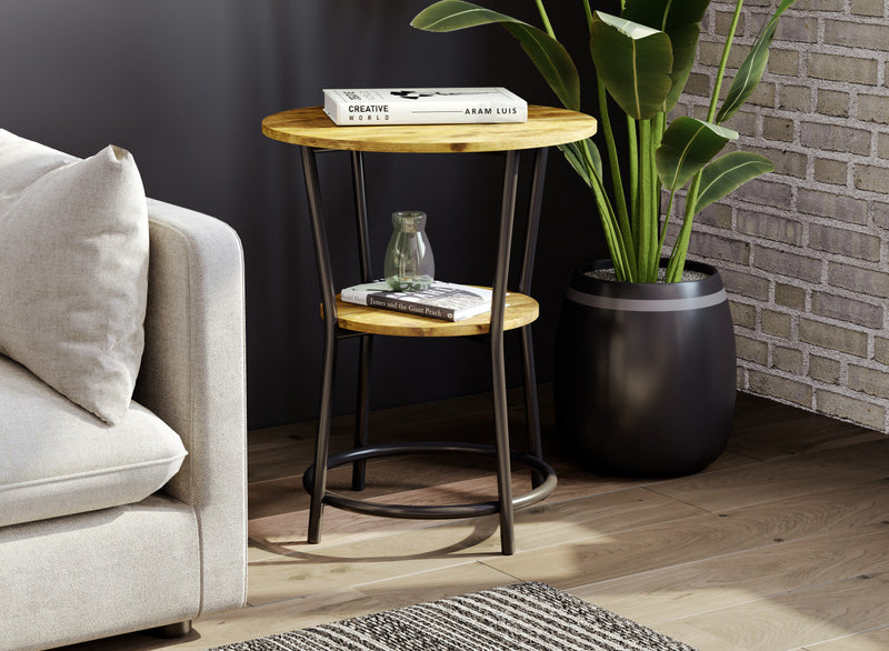 End Table With 1 Shelf - Brown Reclaimed Wood Top With Black Metal 