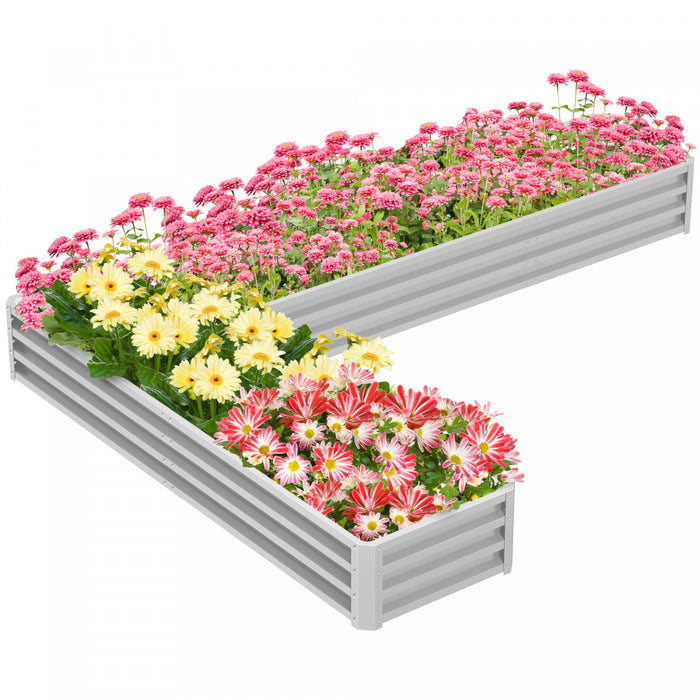 Outsunny L-shaped Raised Garden Bed, 82\" X 109\" X 12\" Galvanized Steel Planter Box With Multi-reinfo