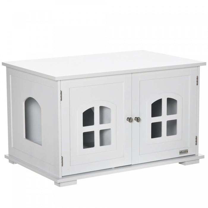 Pawhut Cat Litter Box Enclosure Hidden Cat Furniture Cabinet Indoor Cat Washroom Double-door Nightst