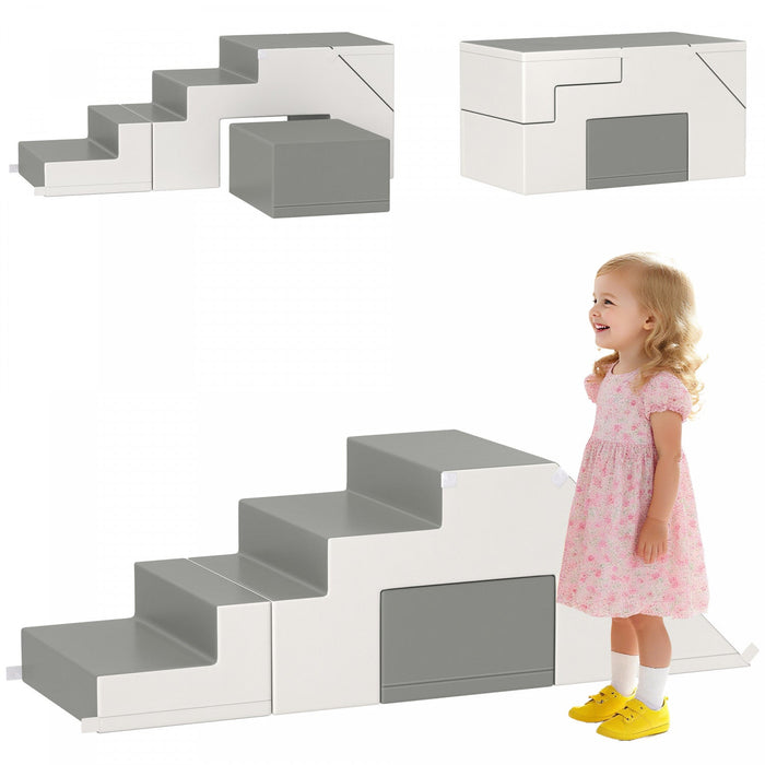 Qaba Kids Crawl And Climb Foam Play Set Toddler Nugget 2-piece Interactive Set For Climbing, Crawling, Sliding Play Zone For Baby Preschooler 1-3 Years, Light Grey