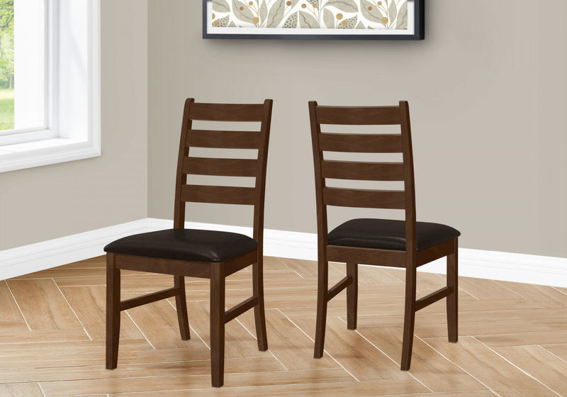 Dining Chair Set of 2 Dining Room Kitchen Side Brown Solid Wood Brown-Leather Look Transitional