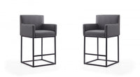 Ambassador Mid-Century Modern Metal Upholstered Counter Stool in Gray - Set of 2 Bar Stool 