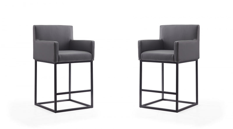 Ambassador Mid-Century Modern Metal Upholstered Counter Stool in Gray - Set of 2 Bar Stool 