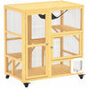 Pawhut Wooden Cat House For Indoor 3 Levels Cat Condo Villa On Wheels With Flap Door Platforms Hammock Openable Top For 2 Kittens, Yellow