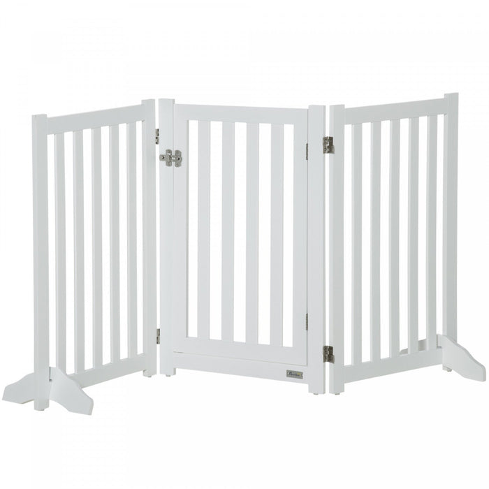 Pawhut Foldable Dog Gate With Door, 3 Panels Freestanding Pet Gate With Support Feet Indoor Playpen 
