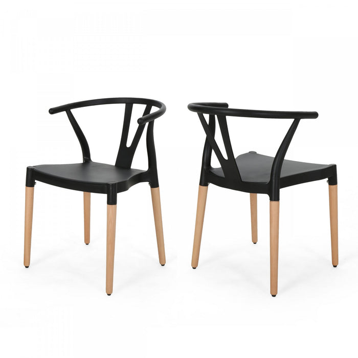Chasel Dining Chair Set Of 2 With Polypropylene Seats And Soild Wood Legs - Black 