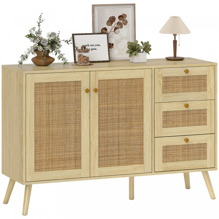 HOMCOM 47" Rattan Sideboard Buffet Cabinet with Soft-Close Doors, Natural