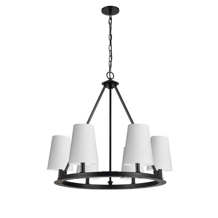 Dainolite Colby 6 Light Chandelier Matte Black 6 White Shades Lamp