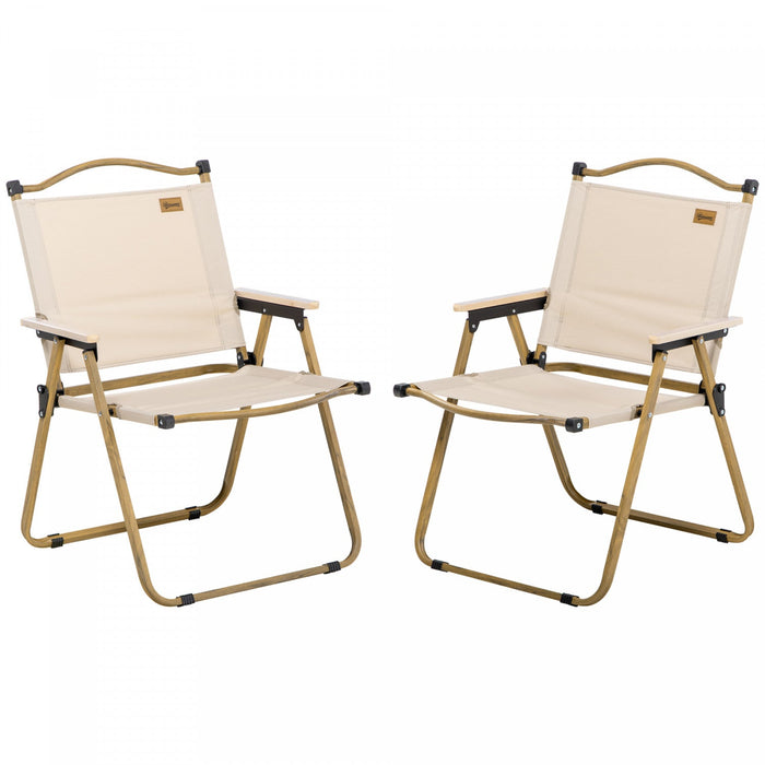 Outsunny Set Of 2 Folding Camping Chair, Portable Armchairs, Khaki