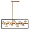 Dainolite Glasgow 13 Light Horizontal Pendant Square Frame Matte Black/Vintage Bronze Finish Champagne Glass Lamp