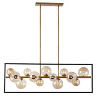 Dainolite Glasgow 13 Light Horizontal Pendant Square Frame Matte Black/Vintage Bronze Finish Champagne Glass Lamp