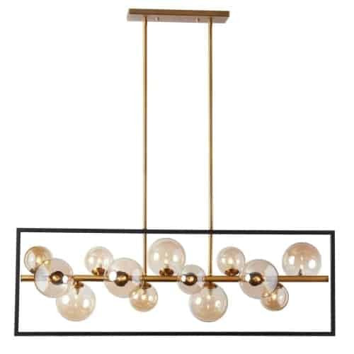 Dainolite Glasgow 13 Light Horizontal Pendant Square Frame Matte Black/Vintage Bronze Finish Champagne Glass Lamp