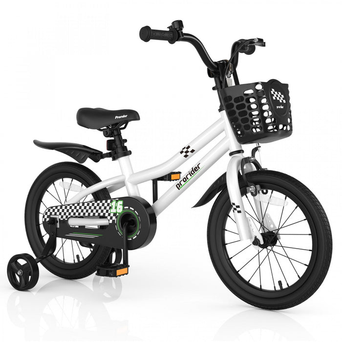 Costway 16" Kid's Bike With Removable Training Wheels & Basket For 4-7 Years Old White