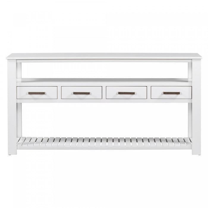 Ava 62.2'' Large Entryway Table with Drawers and Open Shelves,White Sofa Table  
