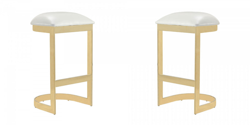 Aura Modern Metal Upholstered Barstool in White - Set of 2 Bar Stool 