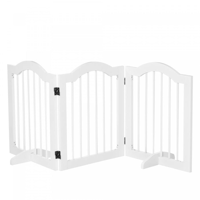 Pawhut Freestanding Pet Gate For Dogs 24\" Tall Foldable Dog Gates Indoor Wooden Barrier 3 Panels Wit
