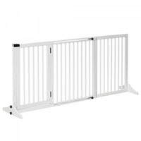 Pawhut Wooden Dog Gate, Freestanding Pet Fence For Stair, Doorway, 3 Panels W/ Door, Support Feet Fo