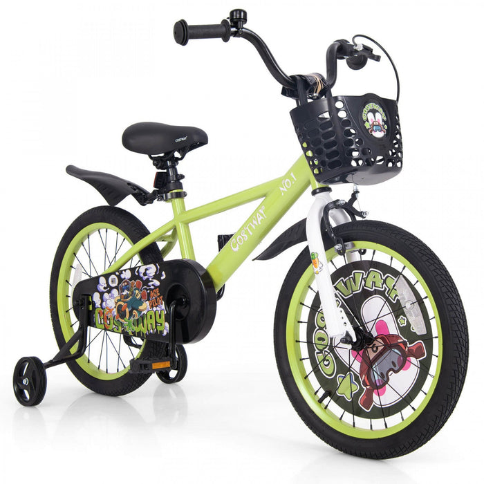 Costway 18" Kid's Bike For 4-8 With Height-adjustable Handlebar & Saddle Handbrake Green