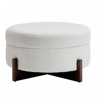 Sophia Round Storage Ottoman Coffee Table with Tufted Upholstery - White 