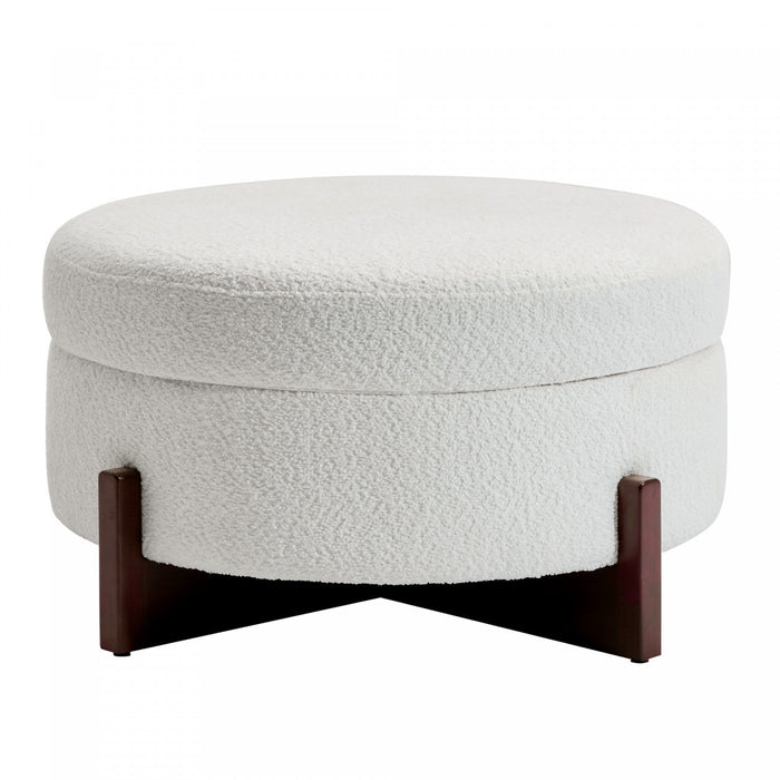 Sophia Round Storage Ottoman Coffee Table with Tufted Upholstery - White 