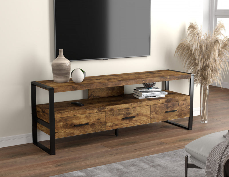 59” Light Wood TV Stand With 3 Drawers And 1 Shelf - Brown Reclaimed Wood 