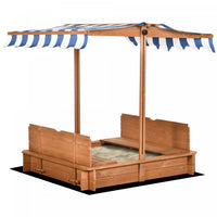 Kids Wooden Sandbox With Lid Outdoor Backyard Playset Children Sand Play Station W/adjustable Cover 