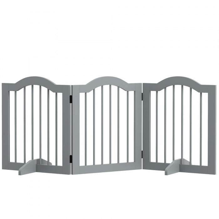 Pawhut Freestanding Pet Gate For Dogs 24\" Tall Foldable Dog Gates Indoor Wooden Barrier 3 Panels Wit