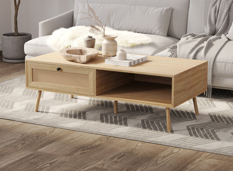 Coffee Table With Storage - Natural Wood Look 