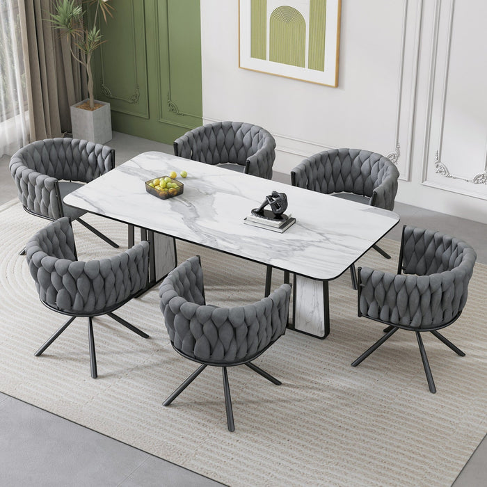 Amelia Velvet Swivel Dining Chairs with Tufted Upholstered and Metal Legs Set of 6, Grey  