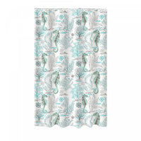Printed Canvas Shower Curtain with Roller Hooks Seahorse