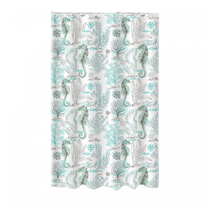 Printed Canvas Shower Curtain with Roller Hooks Seahorse