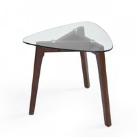 Nick Glass Top End Table With Solid Wood Base - Walnut 