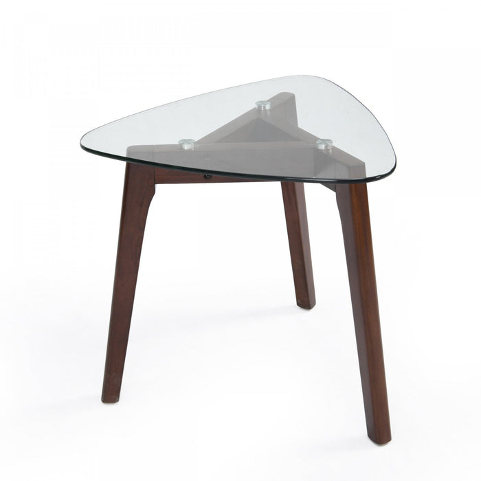 Nick Glass Top End Table With Solid Wood Base - Walnut 