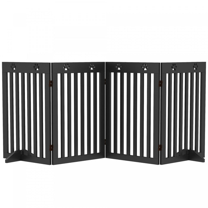 Pawhut Freestanding Pet Gate 4 Panel Dog Barrier Folding Safety Fence With Support Feet Up To 80.25\"